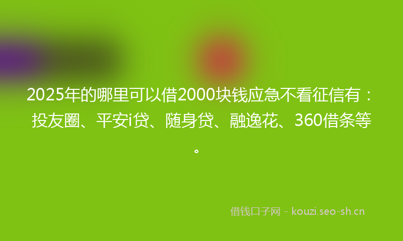 2025年的哪里可以借2000块钱应急不看征信有：投友圈、平安i贷、随身贷、融逸花、360借条等。