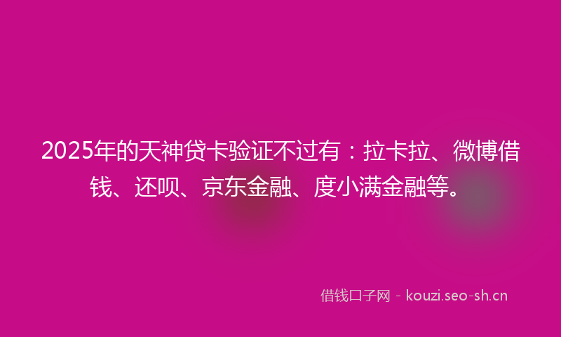 2025年的天神贷卡验证不过有：拉卡拉、微博借钱、还呗、京东金融、度小满金融等。