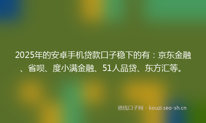 2025年的安卓手机贷款口子稳下的有：京东金融、省呗、度小满金融、51人品贷、东方汇等。