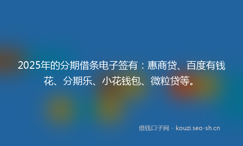 2025年的分期借条电子签有：惠商贷、百度有钱花、分期乐、小花钱包、微粒贷等。