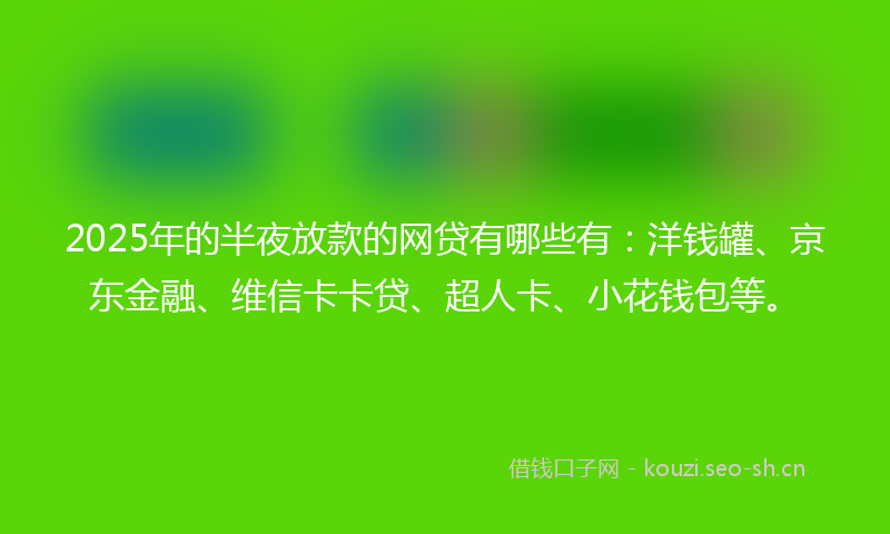 2025年的半夜放款的网贷有哪些有：洋钱罐、京东金融、维信卡卡贷、超人卡、小花钱包等。
