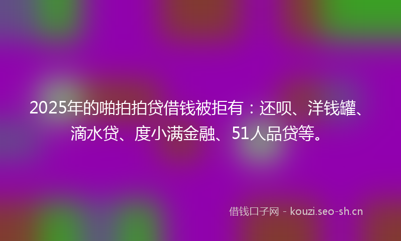 2025年的啪拍拍贷借钱被拒有：还呗、洋钱罐、滴水贷、度小满金融、51人品贷等。