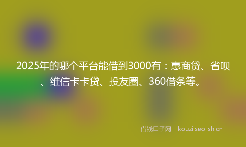 2025年的哪个平台能借到3000有：惠商贷、省呗、维信卡卡贷、投友圈、360借条等。