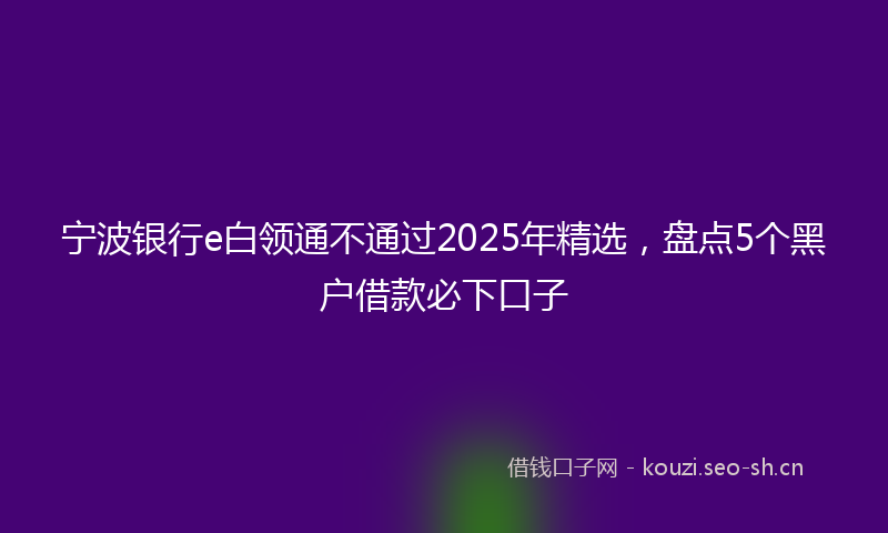 宁波银行e白领通不通过2025年精选,盘点5个黑户借款必下口子