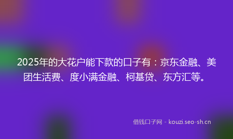 2025年的大花户能下款的口子有：京东金融、美团生活费、度小满金融、柯基贷、东方汇等。