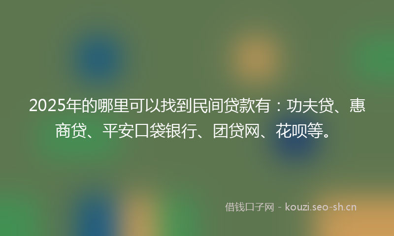 2025年的哪里可以找到民间贷款有：功夫贷、惠商贷、平安口袋银行、团贷网、花呗等。