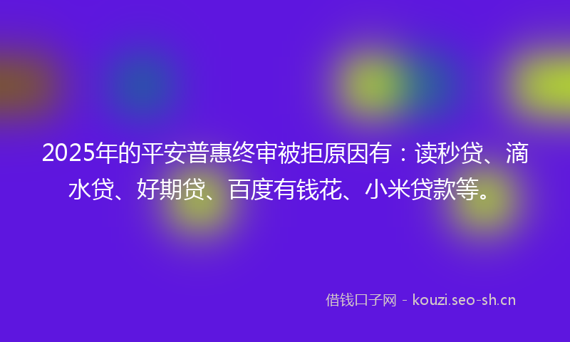 2025年的平安普惠终审被拒原因有：读秒贷、滴水贷、好期贷、百度有钱花、小米贷款等。