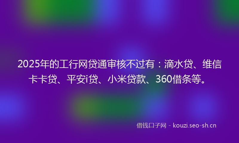 2025年的工行网贷通审核不过有：滴水贷、维信卡卡贷、平安i贷、小米贷款、360借条等。
