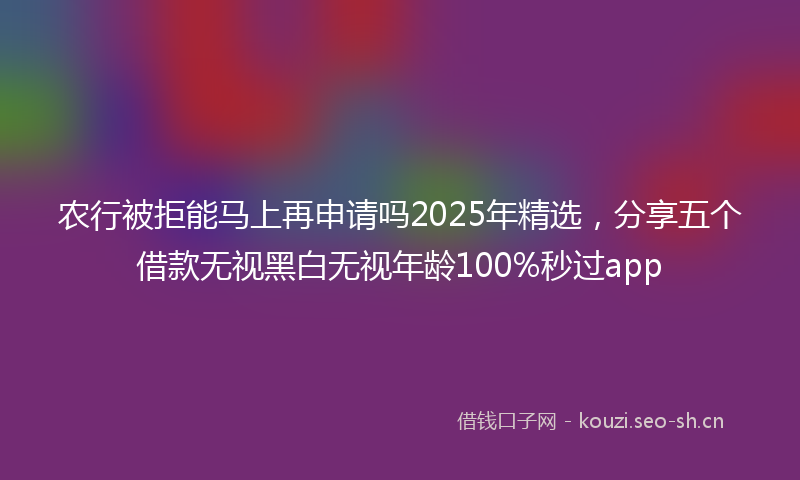 农行被拒能马上再申请吗2025年精选，分享五个借款无视黑白无视年龄100%秒过app