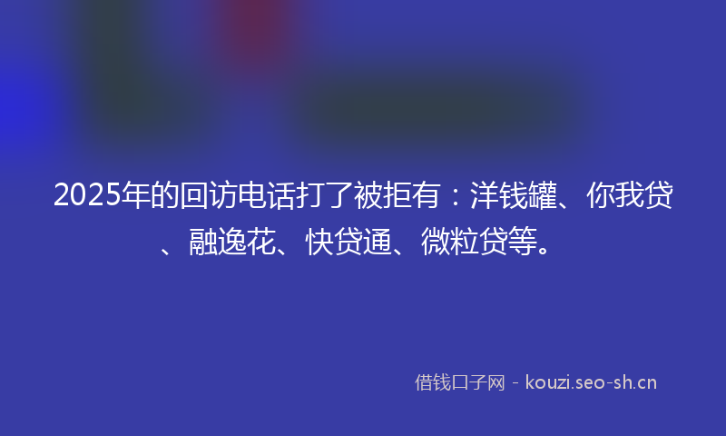 2025年的回访电话打了被拒有：洋钱罐、你我贷、融逸花、快贷通、微粒贷等。