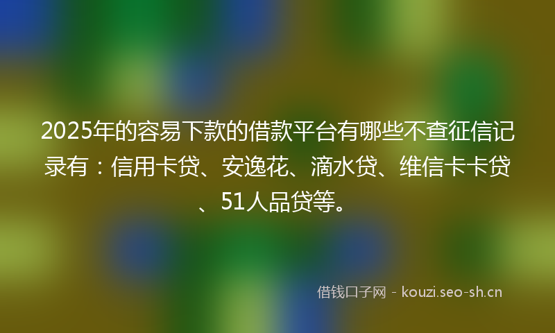 2025年的容易下款的借款平台有哪些不查征信记录有：信用卡贷、安逸花、滴水贷、维信卡卡贷、51人品贷等。