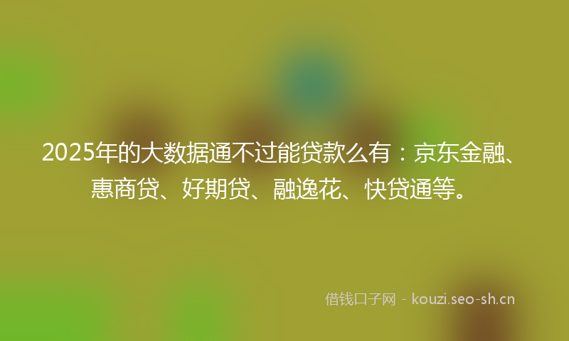 2025年的大数据通不过能贷款么有：京东金融、惠商贷、好期贷、融逸花、快贷通等。