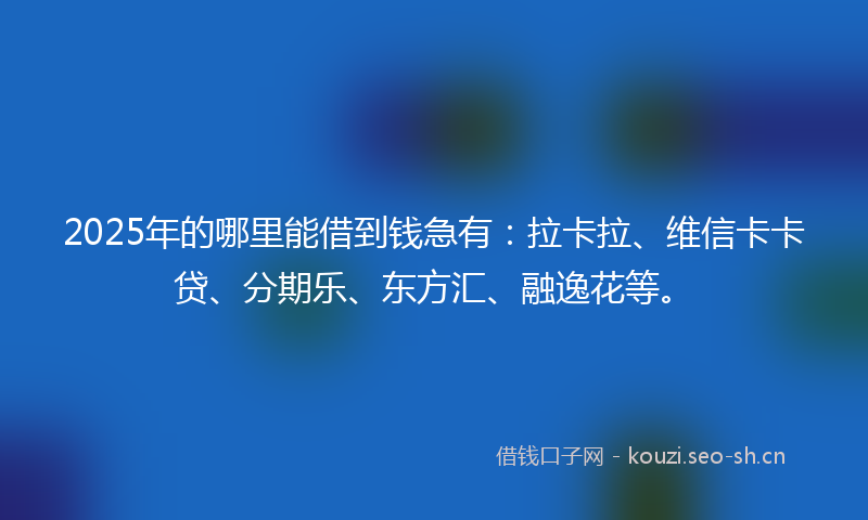 2025年的哪里能借到钱急有：拉卡拉、维信卡卡贷、分期乐、东方汇、融逸花等。