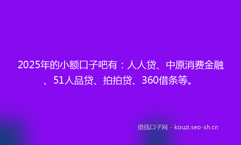 2025年的小额口子吧有：人人贷、中原消费金融、51人品贷、拍拍贷、360借条等。