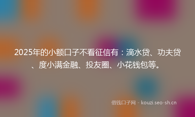 2025年的小额口子不看征信有:滴水贷、功夫贷、度小满金融、投友圈、小花钱包等。