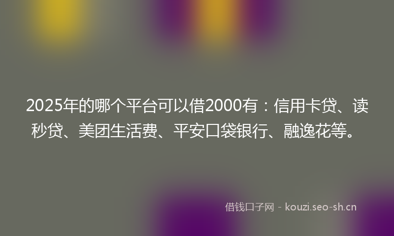 2025年的哪个平台可以借2000有：信用卡贷、读秒贷、美团生活费、平安口袋银行、融逸花等。