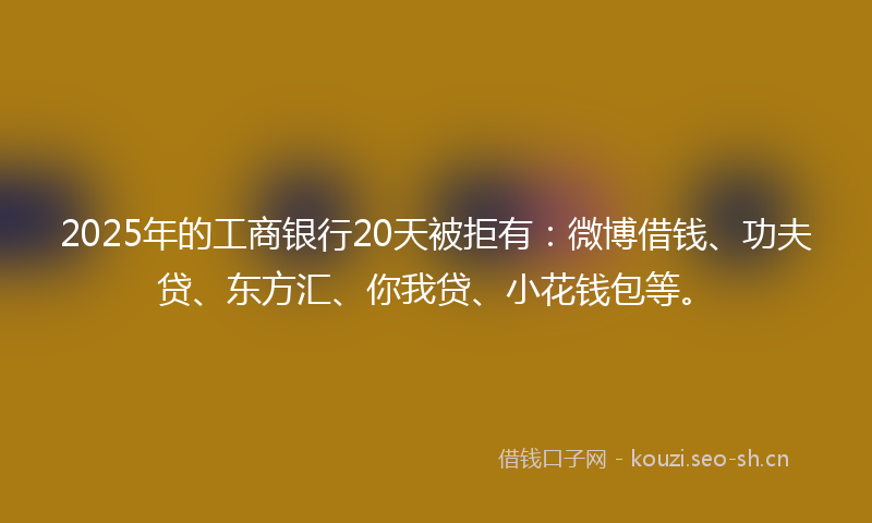 2025年的工商银行20天被拒有:微博借钱、功夫贷、东方汇、你我贷、小花钱包等。