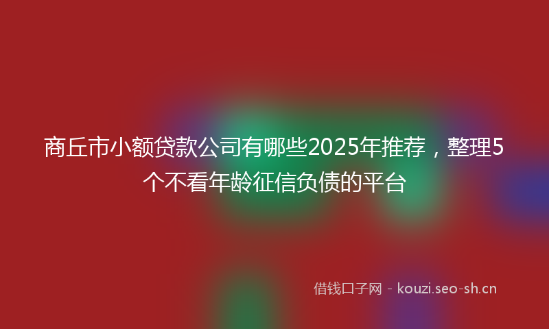 商丘市小额贷款公司有哪些2025年推荐，整理5个不看年龄征信负债的平台