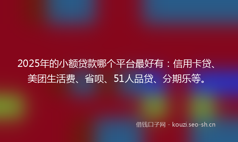 2025年的小额贷款哪个平台最好有：信用卡贷、美团生活费、省呗、51人品贷、分期乐等。