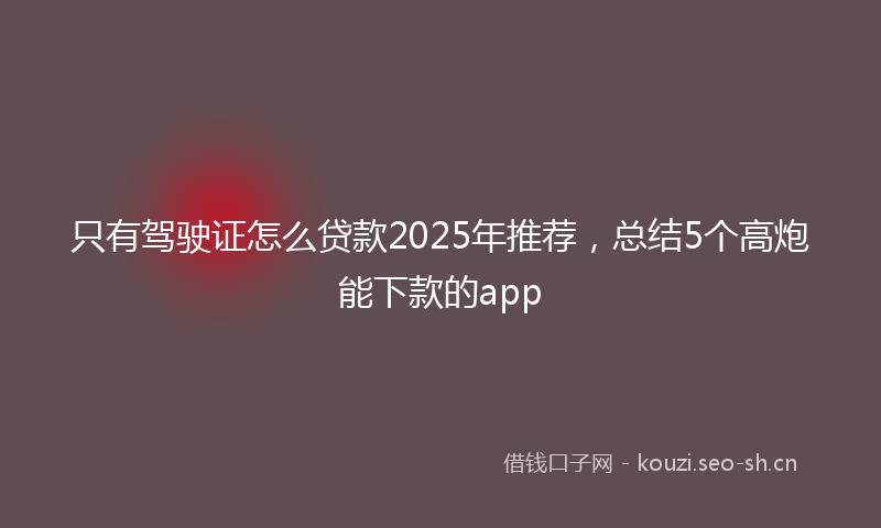只有驾驶证怎么贷款2025年推荐，总结5个高炮能下款的app