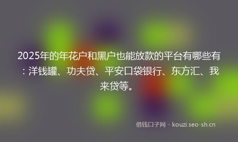2025年的年花户和黑户也能放款的平台有哪些有：洋钱罐、功夫贷、平安口袋银行、东方汇、我来贷等。