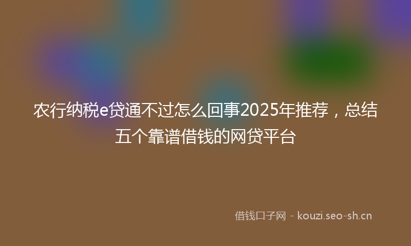 农行纳税e贷通不过怎么回事2025年推荐，总结五个靠谱借钱的网贷平台