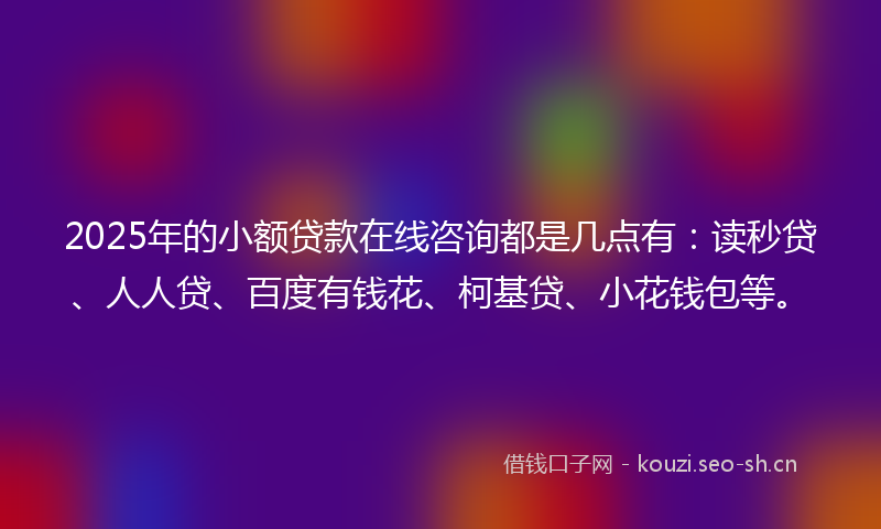 2025年的小额贷款在线咨询都是几点有：读秒贷、人人贷、百度有钱花、柯基贷、小花钱包等。