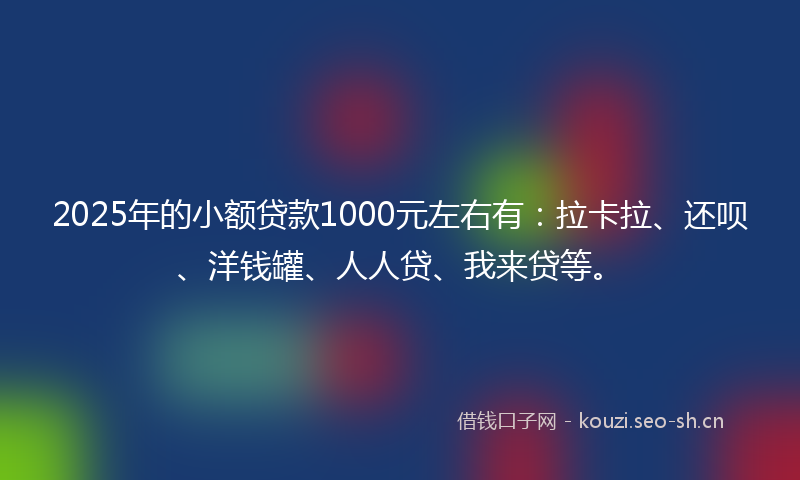 2025年的小额贷款1000元左右有：拉卡拉、还呗、洋钱罐、人人贷、我来贷等。