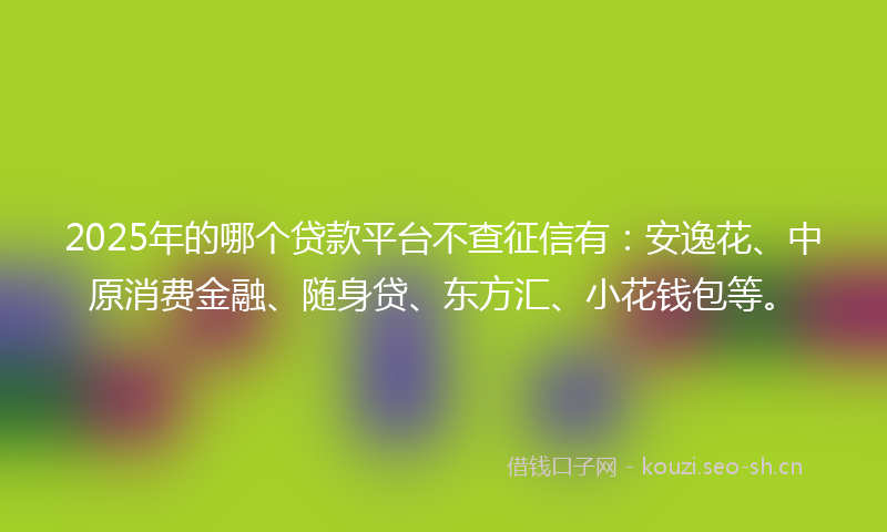 2025年的哪个贷款平台不查征信有：安逸花、中原消费金融、随身贷、东方汇、小花钱包等。