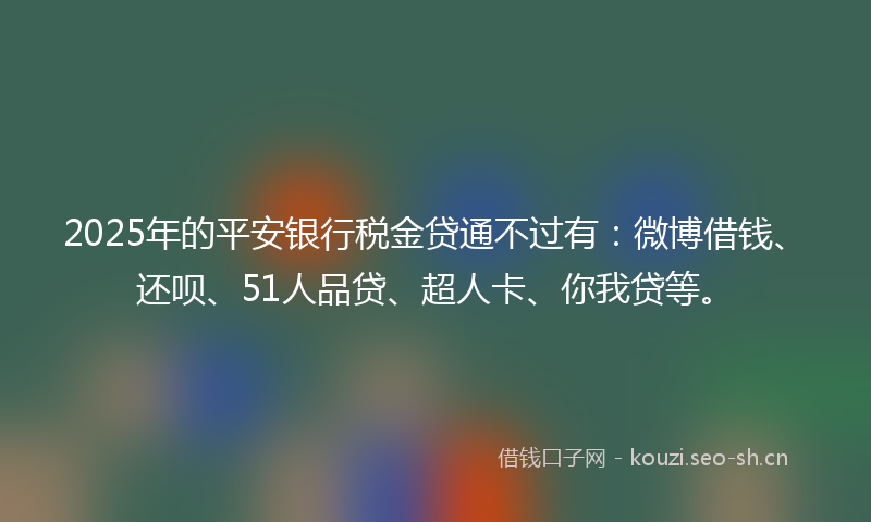 2025年的平安银行税金贷通不过有：微博借钱、还呗、51人品贷、超人卡、你我贷等。