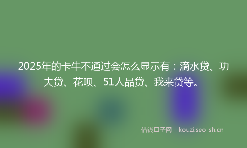 2025年的卡牛不通过会怎么显示有：滴水贷、功夫贷、花呗、51人品贷、我来贷等。