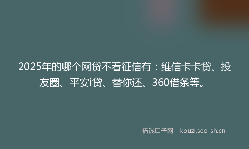 2025年的哪个网贷不看征信有：维信卡卡贷、投友圈、平安i贷、替你还、360借条等。
