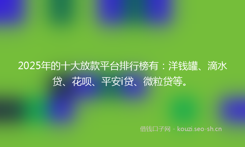 2025年的十大放款平台排行榜有：洋钱罐、滴水贷、花呗、平安i贷、微粒贷等。