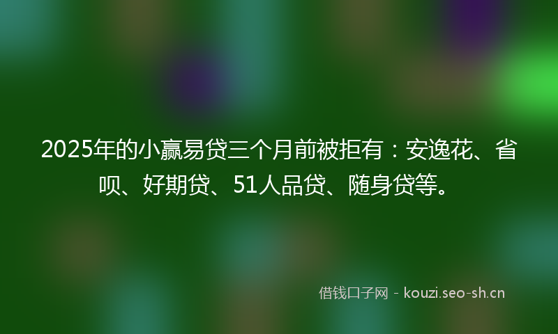 2025年的小赢易贷三个月前被拒有：安逸花、省呗、好期贷、51人品贷、随身贷等。