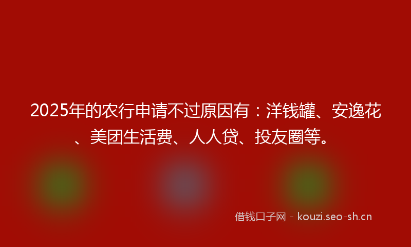 2025年的农行申请不过原因有:洋钱罐、安逸花、美团生活费、人人贷、投友圈等。