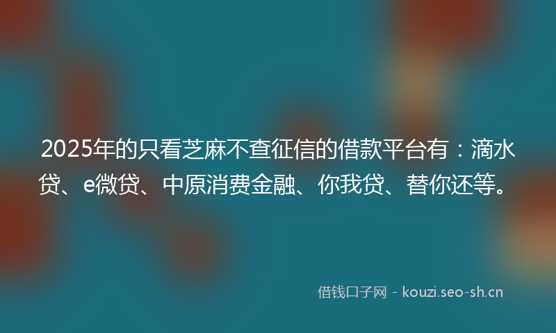 2025年的只看芝麻不查征信的借款平台有：滴水贷、e微贷、中原消费金融、你我贷、替你还等。