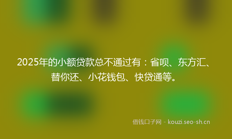 2025年的小额贷款总不通过有：省呗、东方汇、替你还、小花钱包、快贷通等。