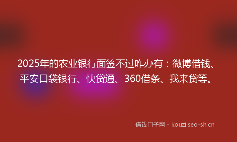 2025年的农业银行面签不过咋办有:微博借钱、平安口袋银行、快贷通、360借条、我来贷等。