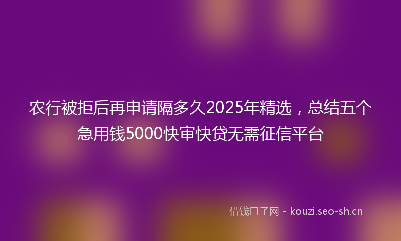 农行被拒后再申请隔多久2025年精选，总结五个急用钱5000快审快贷无需征信平台