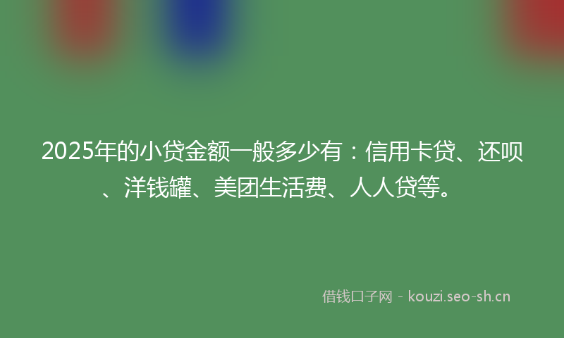 2025年的小贷金额一般多少有：信用卡贷、还呗、洋钱罐、美团生活费、人人贷等。