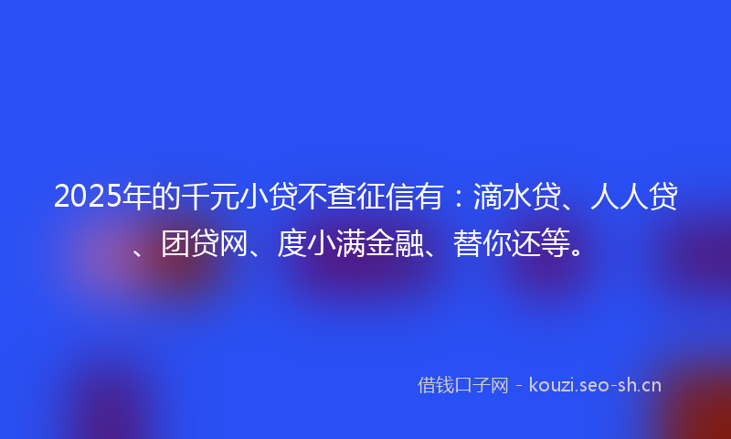 2025年的千元小贷不查征信有：滴水贷、人人贷、团贷网、度小满金融、替你还等。
