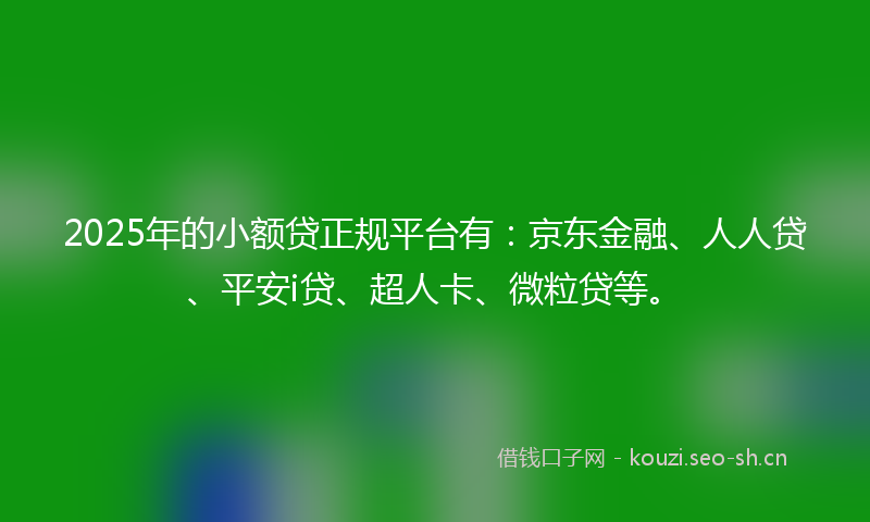 2025年的小额贷正规平台有：京东金融、人人贷、平安i贷、超人卡、微粒贷等。