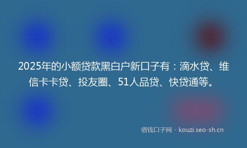 2025年的小额贷款黑白户新口子有：滴水贷、维信卡卡贷、投友圈、51人品贷、快贷通等。