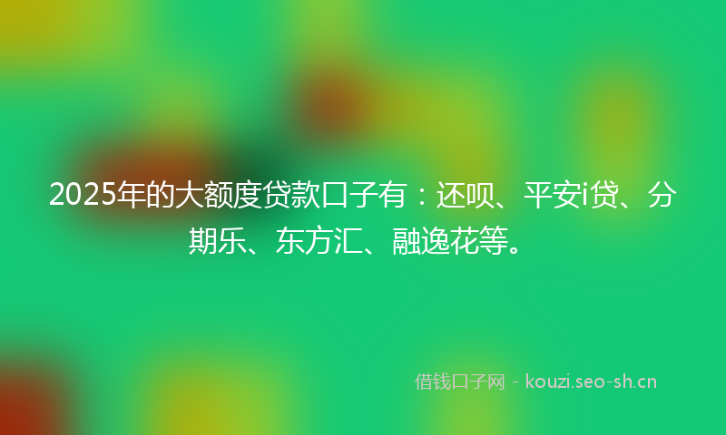 2025年的大额度贷款口子有:还呗、平安i贷、分期乐、东方汇、融逸花等。
