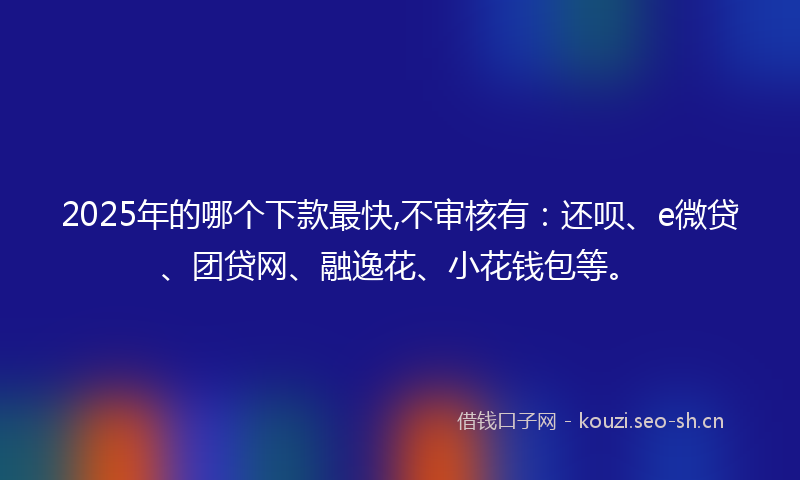 2025年的哪个下款最快,不审核有：还呗、e微贷、团贷网、融逸花、小花钱包等。