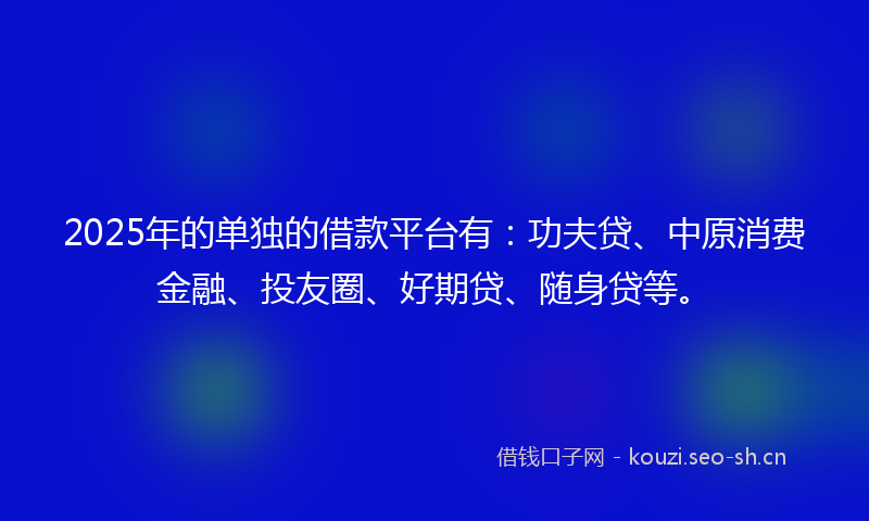 2025年的单独的借款平台有：功夫贷、中原消费金融、投友圈、好期贷、随身贷等。