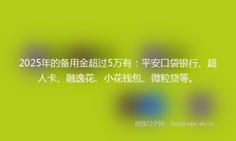 2025年的备用金超过5万有：平安口袋银行、超人卡、融逸花、小花钱包、微粒贷等。