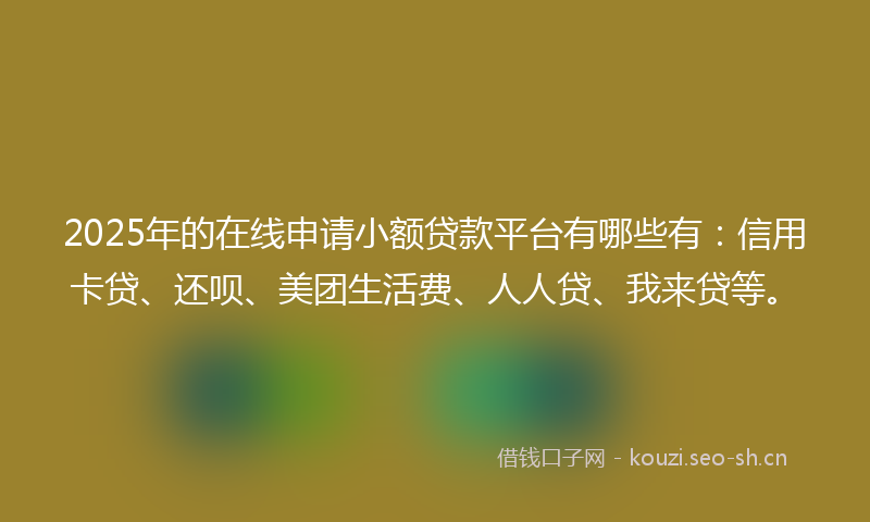 2025年的在线申请小额贷款平台有哪些有：信用卡贷、还呗、美团生活费、人人贷、我来贷等。