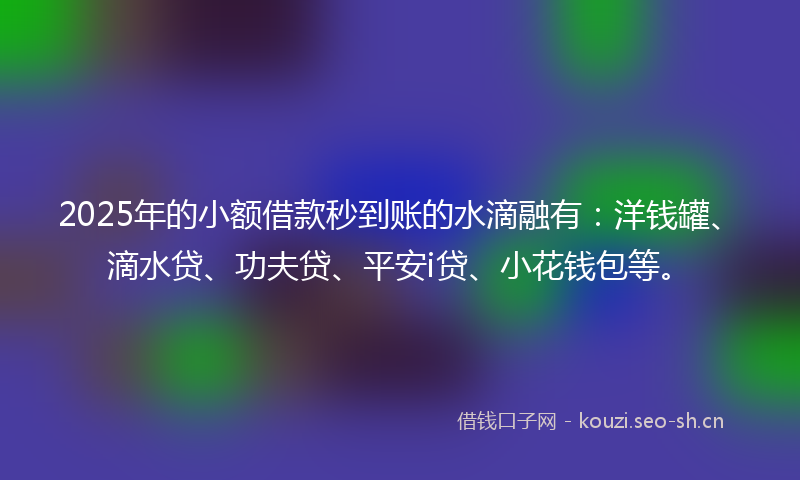 2025年的小额借款秒到账的水滴融有：洋钱罐、滴水贷、功夫贷、平安i贷、小花钱包等。