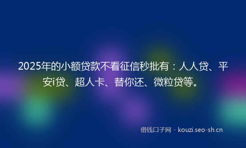 2025年的小额贷款不看征信秒批有：人人贷、平安i贷、超人卡、替你还、微粒贷等。